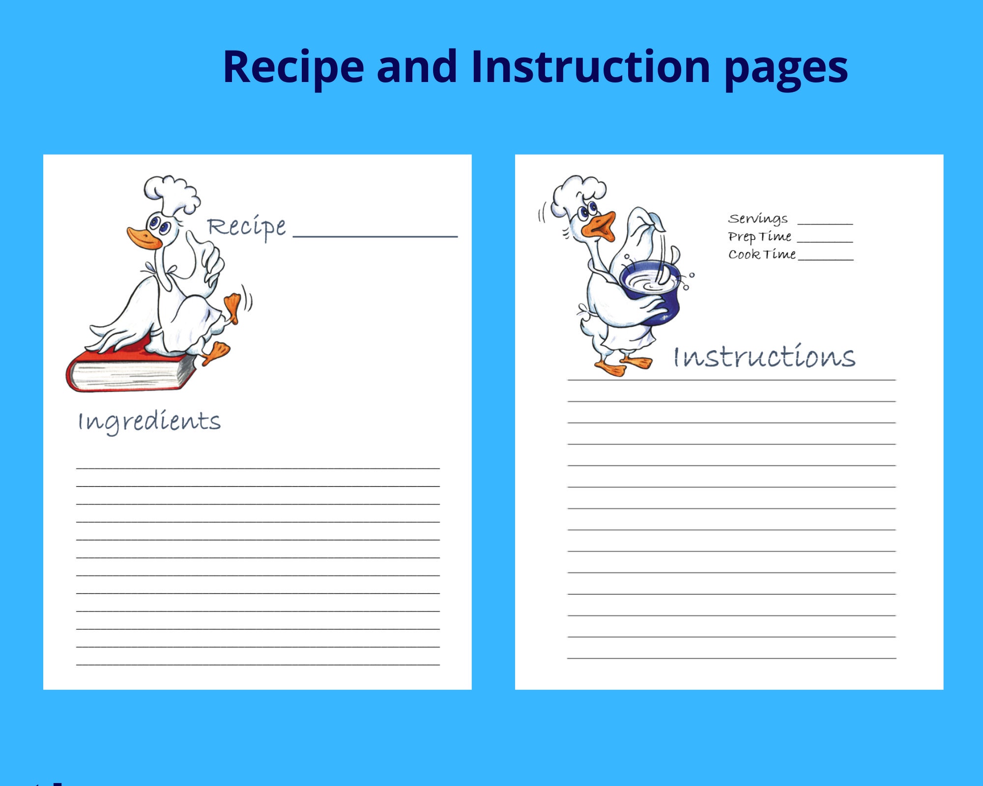Kids Printable Recipe Pages | Etsy