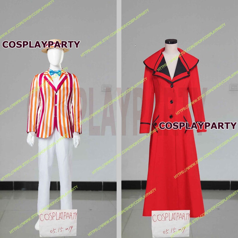 Handmade Size The Mary Poppins And Bert 1964 Film Herbert Alfred Dick Dan Dyke Mary Poppins shops Red Black Coat Cosplay Costumes