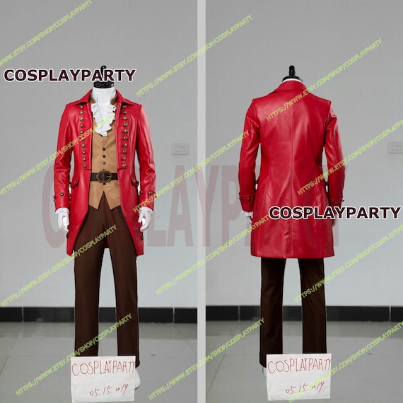 New Gaston Red Jacket Cosplay Costume Full Set Beauty and Beast Halloween A
