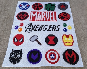 Padrão de manta de crochê de super-heróis - Gráficos de crochê de canto a canto - Crochê infantil Super-herói - Padrão de crochê de super-heróis