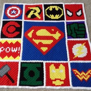 Superhero Crochet Blanket Pattern - Corner to Corner Superhero Graphs Crochet Pattern - Kids Crochet Superhero - Superhero Pattern Crochet