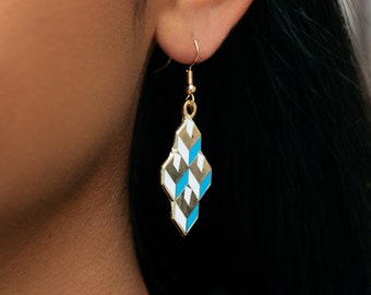 Ballot Box Drop Earrings (blue highlight)