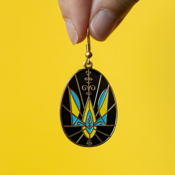 Ukrainian Easter Egg (Pysanky) Earrings - Trident - 24k