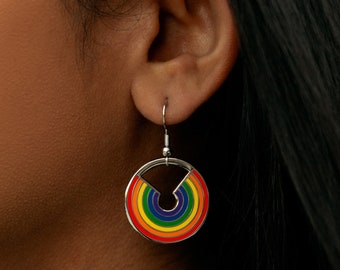 Pride Rainbow Silvertone Earrings - Drop