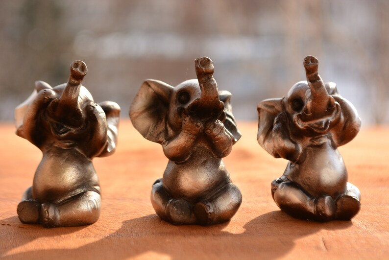 Set of Three Elephant Figurines See no Evil Hear no Evil Speak no Evil,Elephant Figurine,Elephant Gift,Housewarming Gift,See no Evil Decor image 6