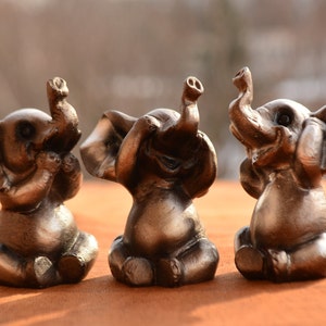 Set of Three Elephant Figurines See no Evil Hear no Evil Speak no Evil,Elephant Figurine,Elephant Gift,Housewarming Gift,See no Evil Decor image 1