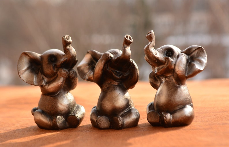 Set of Three Elephant Figurines See no Evil Hear no Evil Speak no Evil,Elephant Figurine,Elephant Gift,Housewarming Gift,See no Evil Decor image 1