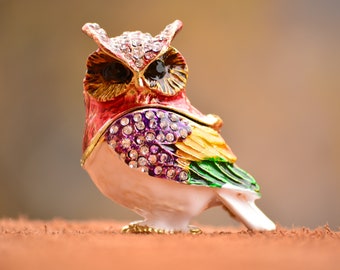 Beaded Owl Ring Box,Wedding Ring Box,Jeweled Owl Box,Rhinestone Crystal Owl Jewelry Box,Home Decor