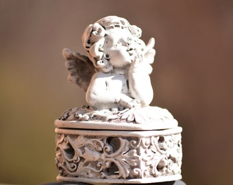 Angel Figurine Jewelry Box,Angel Ring Box,Wedding Cherub,Shabby Chic Cherub,Wedding Gift,Wedding Ring Box