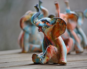 Colorful Elephant Statue,Colorful Elephant Figurine,Animal Statuette,Housewarming Gift