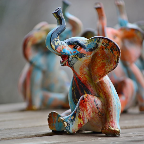 Colorful Elephant Statue,Colorful Elephant Figurine,Animal Statuette,Housewarming Gift