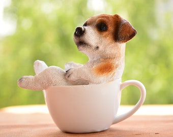 White and Brown Dog in a Cup Figurine,Dog Decor,Dog Gift,Dog Table Decor,Dog in a Mug,Housewarming Gift