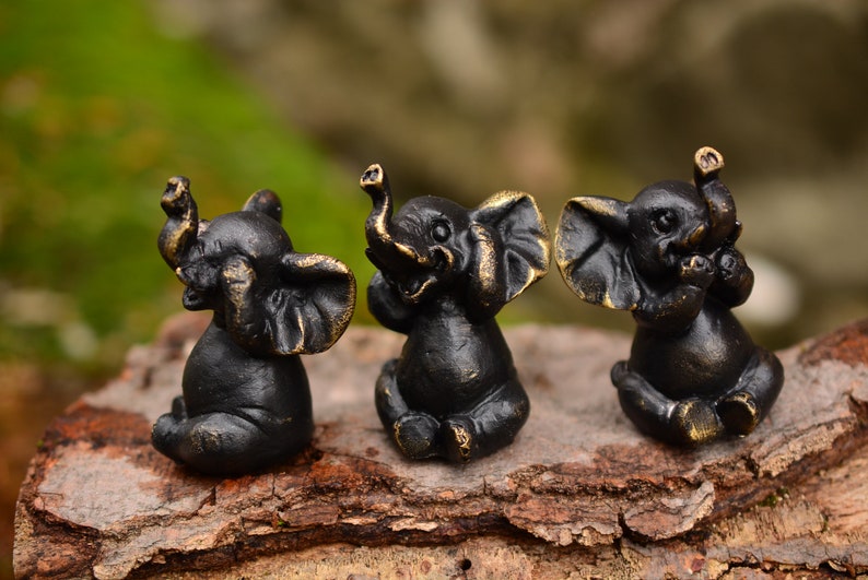 Set of Three Elephant Figurines See no Evil Hear no Evil Speak no Evil,Elephant Figurine,Elephant Gift,Housewarming Gift,See no Evil Decor image 3