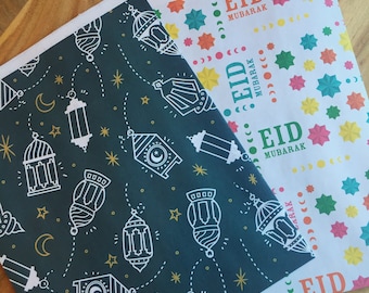 Papel de regalo Eid Mubarak - 2 hojas plegadas reversibles - 10 SQFT cada una