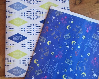 Papel de regalo de Ramadán, 2 hojas plegables reversibles, 10 pies cuadrados