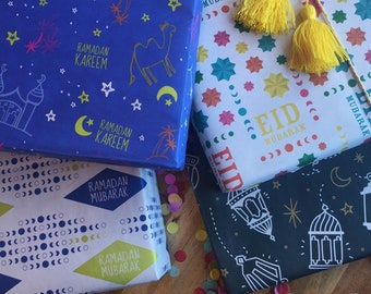 Papel de regalo y papel artesanal para Ramadán y Eid (45 pies cuadrados): brillante, moderno, reversible y ecológico.
