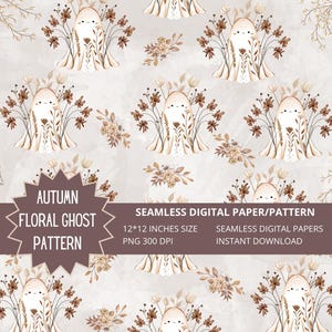Ghosts and Floral | Halloween | Seamless Pattern | Instant Download | Printable Digital Paper | Repeating Pattern | Fabric Printing
