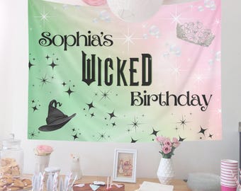 Have A Wicked Birthday Banner - Pink And Green Witch Theme Party Decorations With Glitter