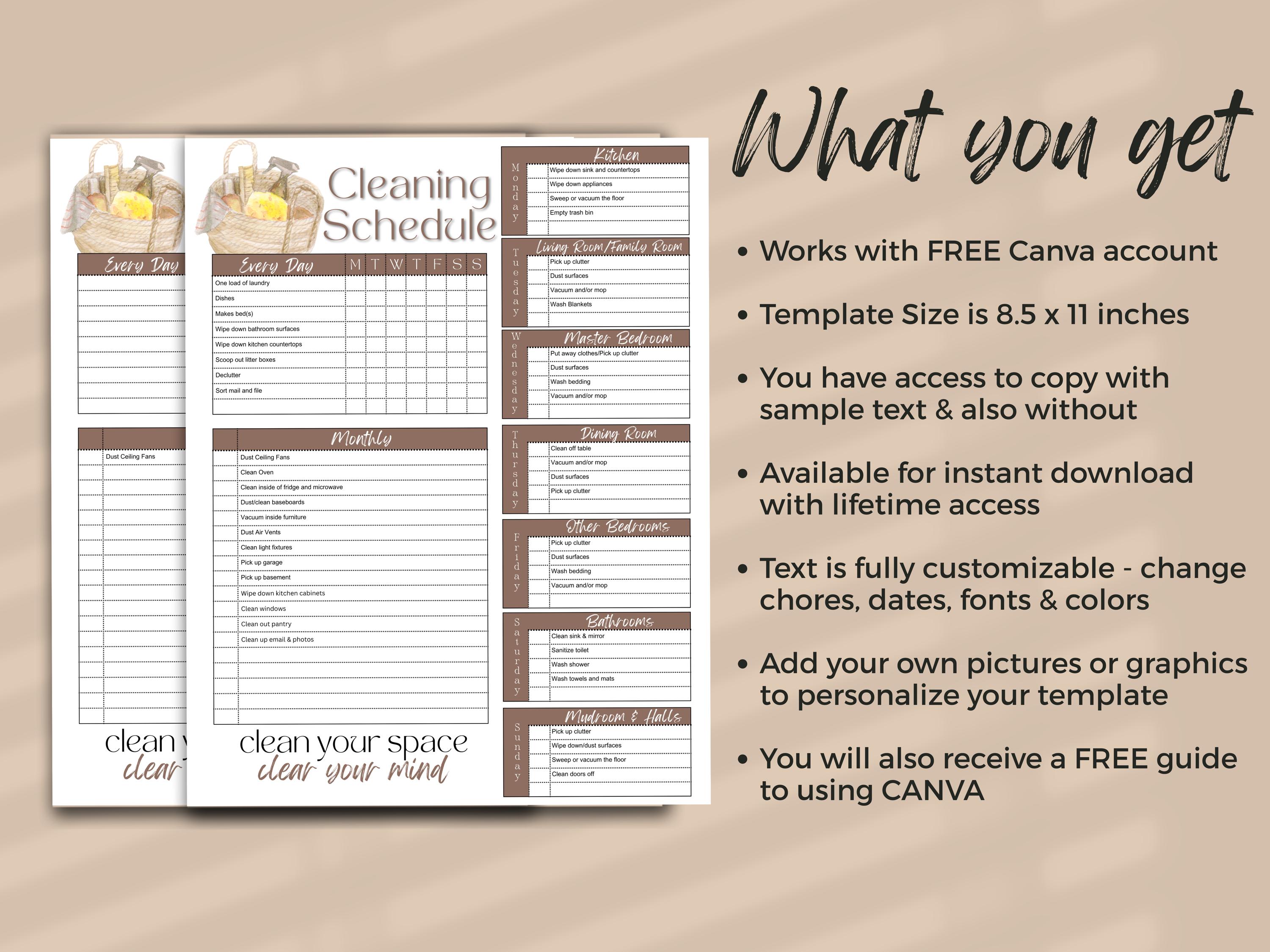 Editable Cleaning Schedule Checklist: Printable Chore Chart (digital ...