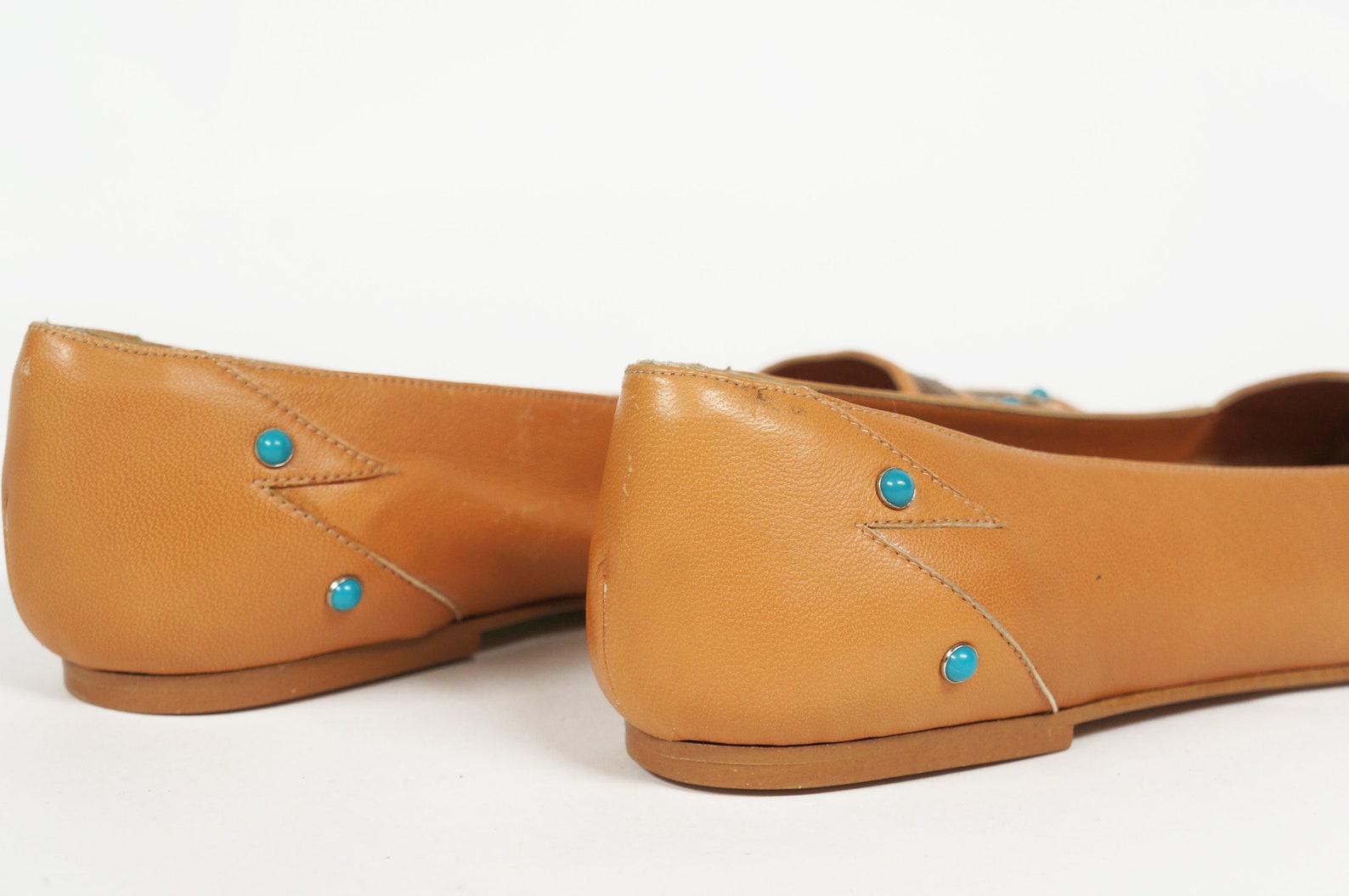 80s leather turquoise ballet flats southwest style slip ons 7.5 b unworn