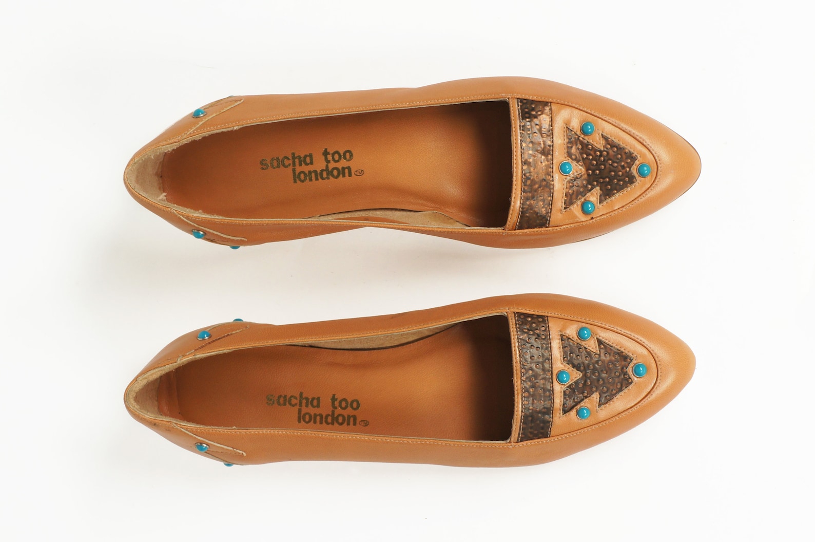 80s leather turquoise ballet flats southwest style slip ons 7.5 b unworn