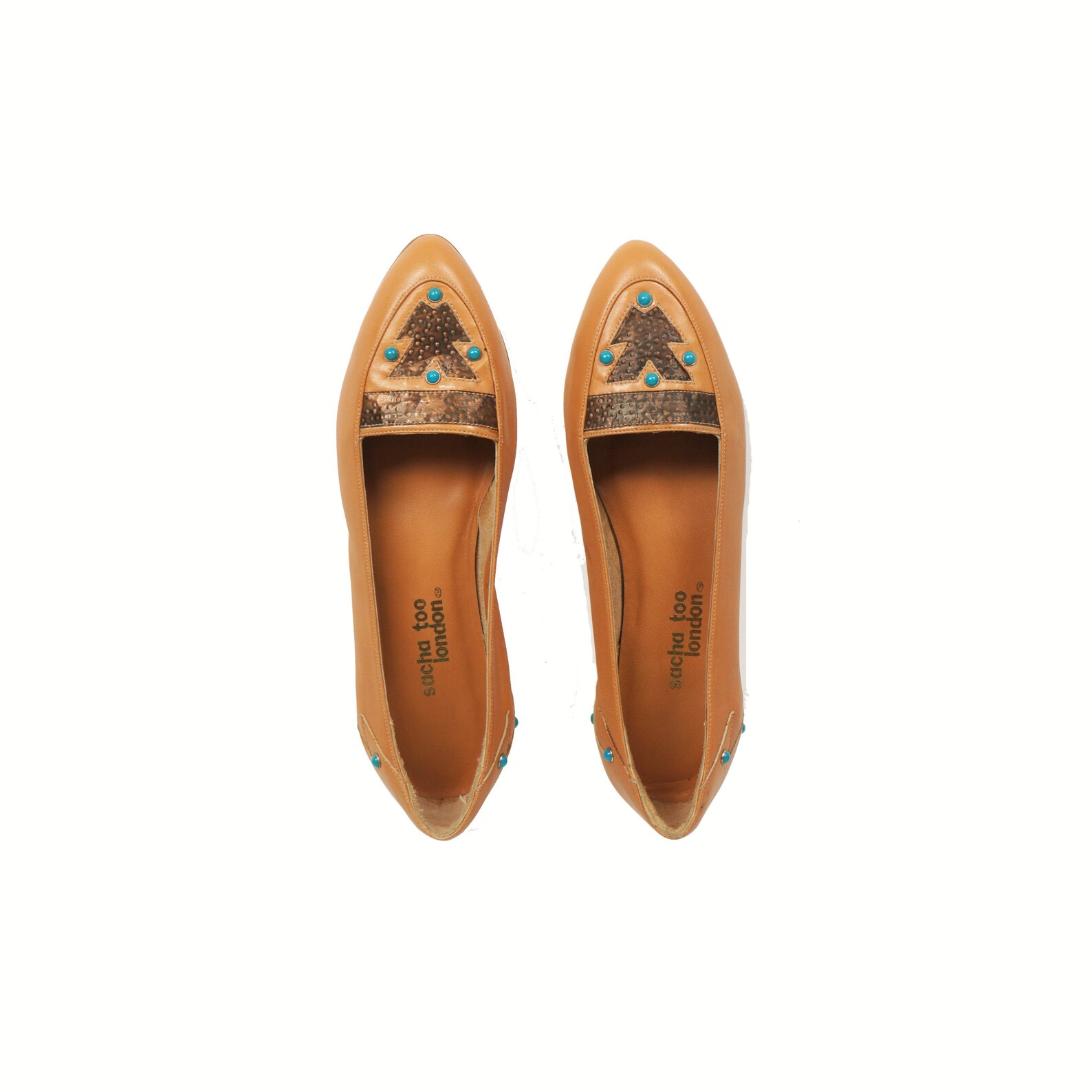 80s leather turquoise ballet flats southwest style slip ons 7.5 b unworn
