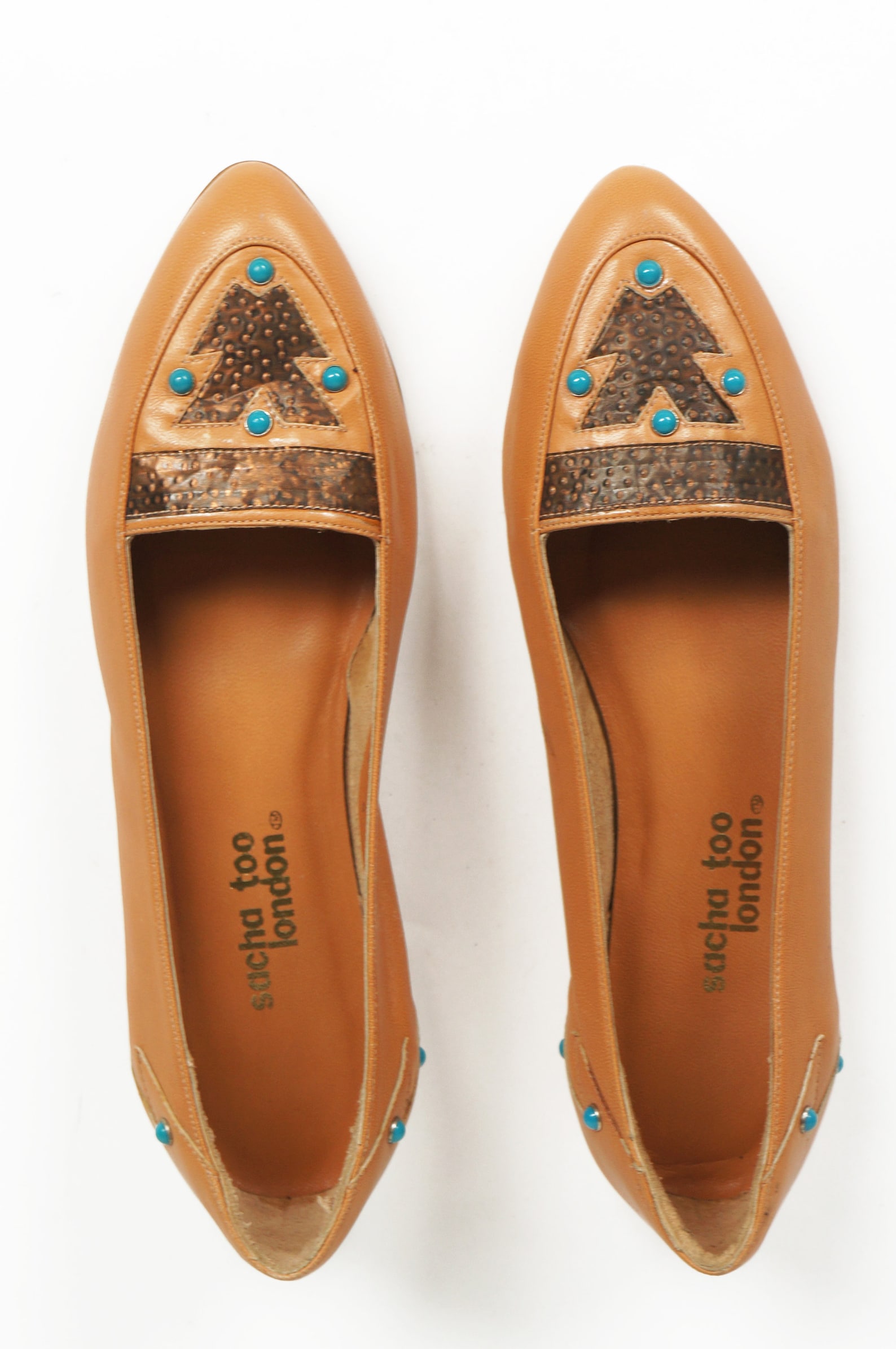 80s leather turquoise ballet flats southwest style slip ons 7.5 b unworn