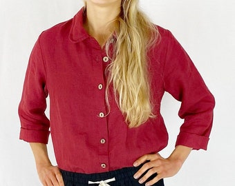 Ready to Go Linen Shirt Long Sleeve, Linen Top, Linen Blouse, 100% Linen Shirt, Available in 40 different colors, Mothers Day Gift