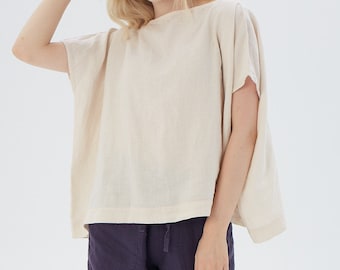 Basic linen top in boat neck, BROOKLYN / Washed linen loose blouse / available in different colors / Mothers Day Gift
