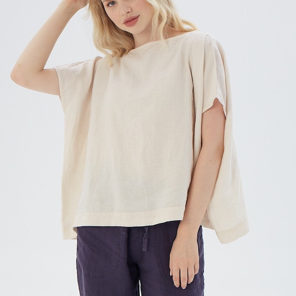 Basic linen top in boat neck, BROOKLYN / Washed linen loose blouse / available in different colors / Mothers Day Gift