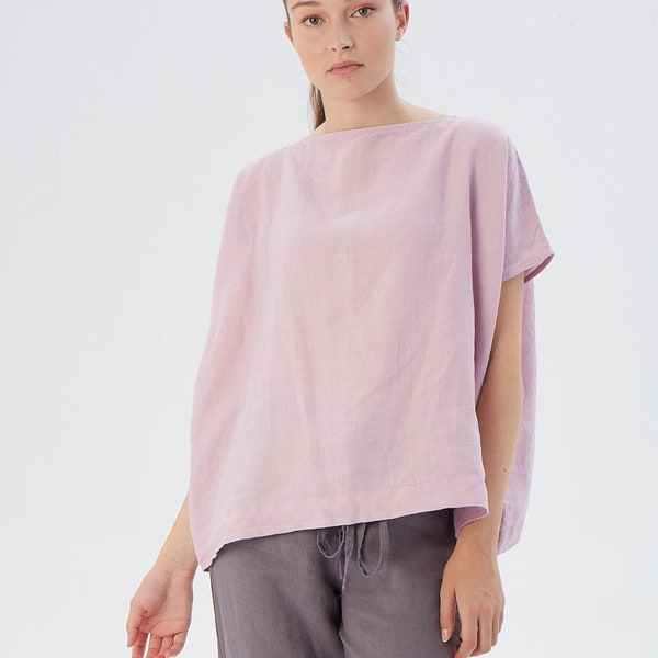 Basic linen top in boat neck, BROOKLYN / Washed linen loose blouse / available in different colors / Mothers Day Gift