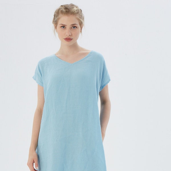 Long Linen Dress  V Neck, MONTEREY / Maxi Dress / Washed linen tunic / available in different colors/ Mothers Day