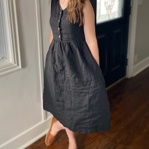 Sleeveless Linen Nursing Dress with Tie-Back Detail, SONOMA, Handmade Wooden Button Closure in 41 Colors, Mothers Day Gift