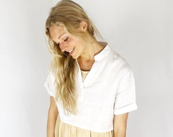 Ready to Go Crop linen top / Linen short sleeve crop top / Washed linen top / available in 40 colors