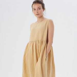 Linen Dress With Pockets Split Neck Dress Linen Dress With 3/4 Sleeve linen  Gray Dress Linen Shift Dress 