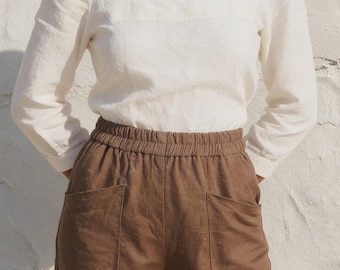 Pantaloni di lino da donna Pantaloni di lino larghi Pantaloni di lino prelavati Pantaloni di lino biologici su misura Regalo per la festa della mamma