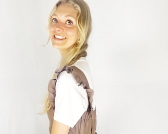 Chocolate Dress with Ruffled Straps, SOLVANG / Summer linen dress / Mothers Day Gift