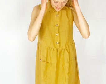 Linen Dress / Linen loose sleeveless dress, PALM SPRINGS / Linen Shirt Dress / Maternity Dress / White Dress / Mothers Day Gift