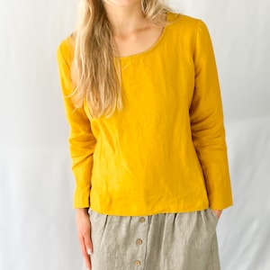 Pure Linen T-Shirt for Summer Linen Blouse for Women, Newark / Linen long sleeve top / Washed linen loose blouse / Mothers Day Gift