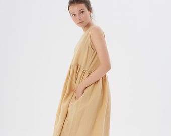 Linen loose sleeveless dress, SANTA CLARA /Washed soft linen dress /available in different colors /Dress with Pockets /Gift for Christmas