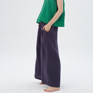 Pantalon large en lin avec poches latérales AUSTIN / Pantalon en lin à taille élastique de la longueur souhaitée / Cadeau pour la fête des Mères image 4