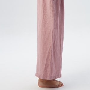 Wide leg linen pants with hidden side pockets AUSTIN HIDE / Elastic waist linen pants at your desired length / Mothers Day Gift image 3