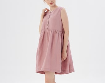 Linen loose sleeveless dress with hidden side pockets, MALIBU  / available in different colors / Mothers Day