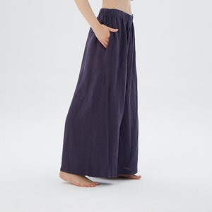 Pantalon large en lin avec poches latérales AUSTIN / Pantalon en lin à taille élastique de la longueur souhaitée / Cadeau pour la fête des Mères image 2