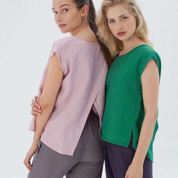 TANK TOP for women, MONROE / Washed linen sleeveless loose blouse / Available in 20 colors