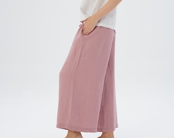 LINEN CULOTTES, linen pants women, linen pants relaxed fit, AUSTIN, soft linen loose culottes, Mothers Day Gift