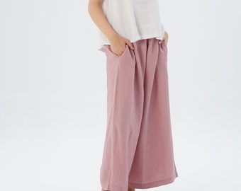 Ready to go Wide leg linen pants with hidden side pockets AUSTIN HIDE / Elastic waist linen pants / Mothers Day Gift