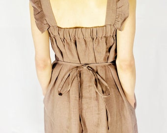 Linen Dress with Ruffled Straps, SOLVANG / Girls Linen Dress / Summer Vacation Linen Dress / Mothers Day Gift