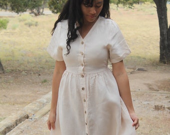 Linen Dress with buttons and tie-back, Sustainable Women's Clothing, SHASTA, Mothers Day Gift