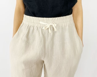 READY TO GO Linen pants with hidden side pockets / Loose linen Pants / Women pants with Elastic waistline / Mothers Day Gift